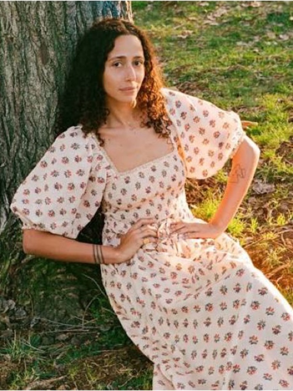 Christy Dawn Katrina Blooming Crocus L Smocked Puff-Sleeve Dress - Cream Floral